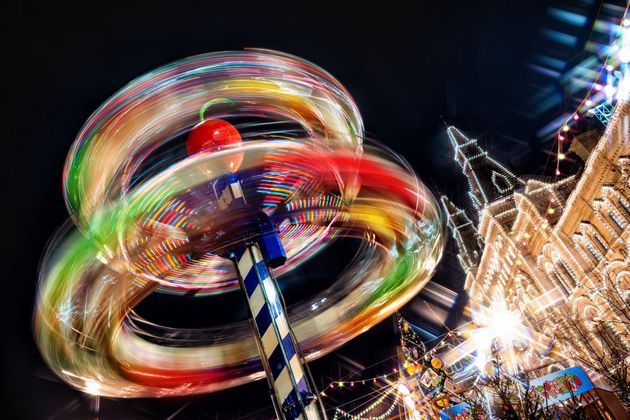 A view of the Fair in the Moscow Red Square in the background of the GUM